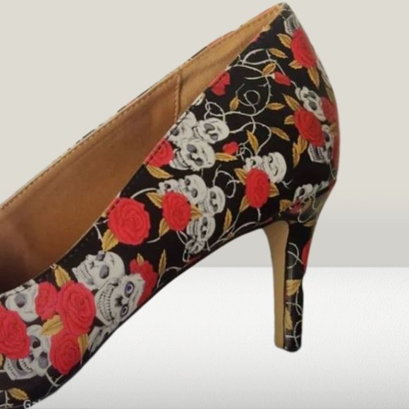Hey Si Mey Day of the Dead‎ Pumps Red Gold Black and White Euro Size 42 US 11.5 - Picture 5 of 16